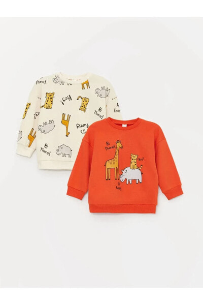 LCW baby Bisiklet Yaka Uzun Kollu Baskılı Erkek Bebek Sweatshirt 2'li