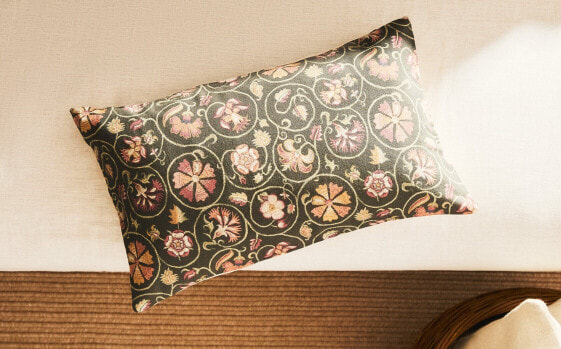 Cushion cover with floral embroidery