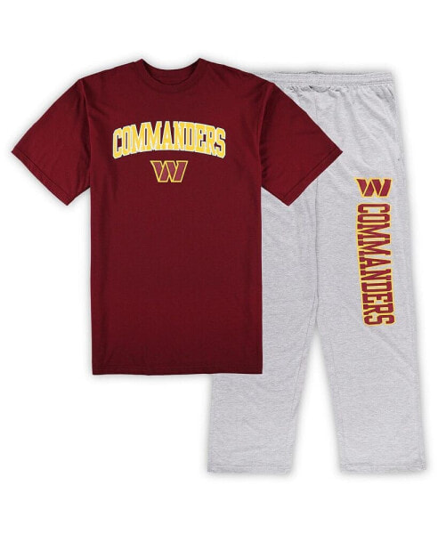 Men's Burgundy, Heather Gray Washington Commanders Big and Tall T-shirt and Pajama Pants Sleep Set