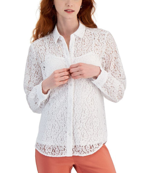 Petite Lace Camisole-Lined Blouse, Created for Macy's