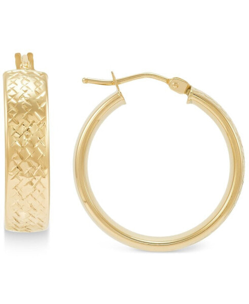 Small Weave Texture Wide Tube Hoop Earrings in 14k Gold, 7/8"