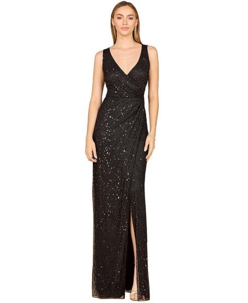 Women's Beaded Black Gown with Slit