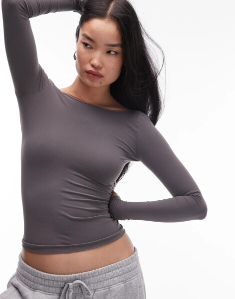 Free People scoop back baby long sleeve t-shirt in grey