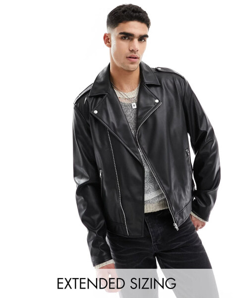 ASOS DESIGN faux leather biker jacket in black