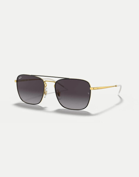 Ray-Ban rb3588 square sunglasses in black with grey lens in black on gold