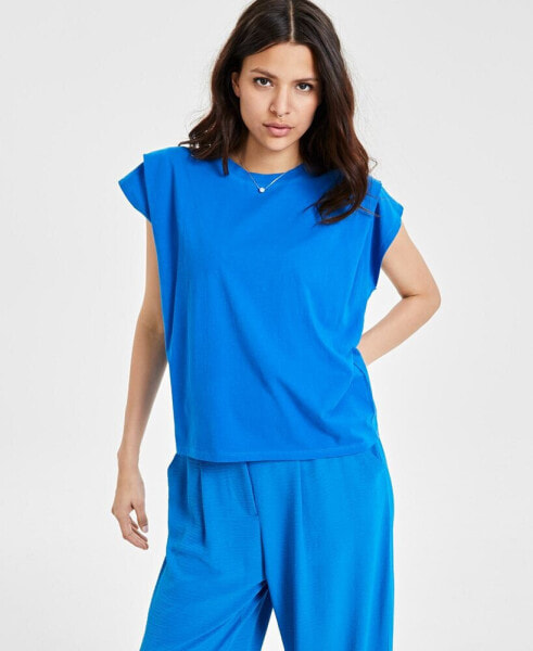 Women's Pleated-Shoulder T-Shirt, Created for Macy's