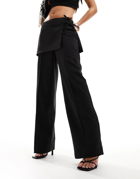 NA-KD overlapped detail trousers in black