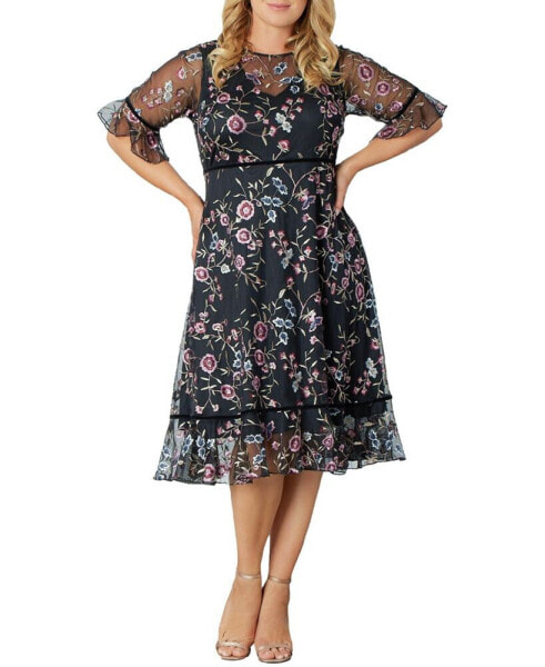 Women's Plus size Wildflower Embroidered Floral Mesh Dress