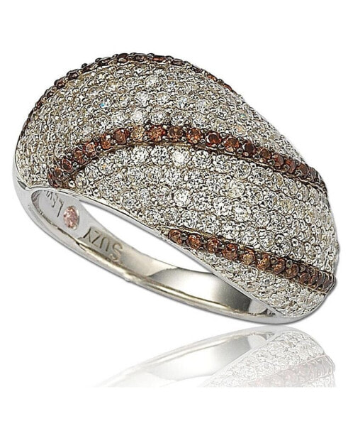 Suzy Levian Sterling Silver Cubic Zirconia Pave Brown Crossover Ring