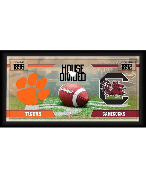 Интерьерная картина Fanatics Authentic clemson Tigers vs. South Carolina Gamecocks Framed 10" x 20" House Divided Football Collage