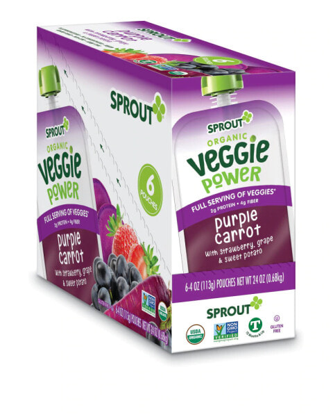 Детское пюре Sprout Organic Baby Food 6 шт, морковь с клубникой, виноградом и сладким картофелем