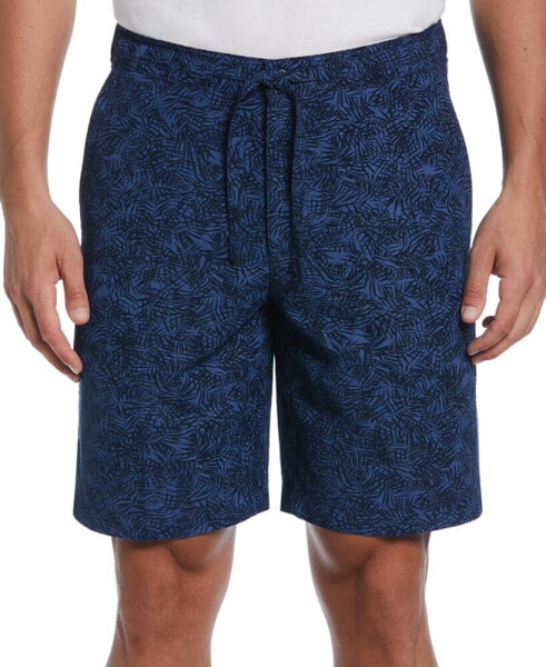 Men's Tonal Tropical-Print Linen Blend 9" Drawstring Shorts