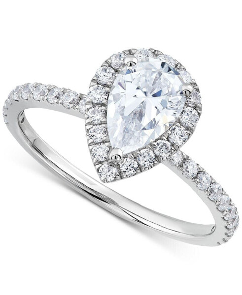 IGI Certified Lab Grown Diamond Pear-Cut Halo Engagement Ring (1-1/2 ct. t.w.) in 14k White Gold