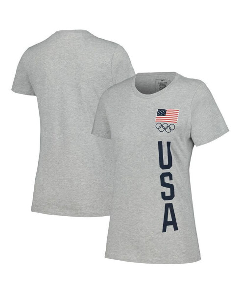 Women's Heather Gray Team USA Flag Five Rings T-shirt