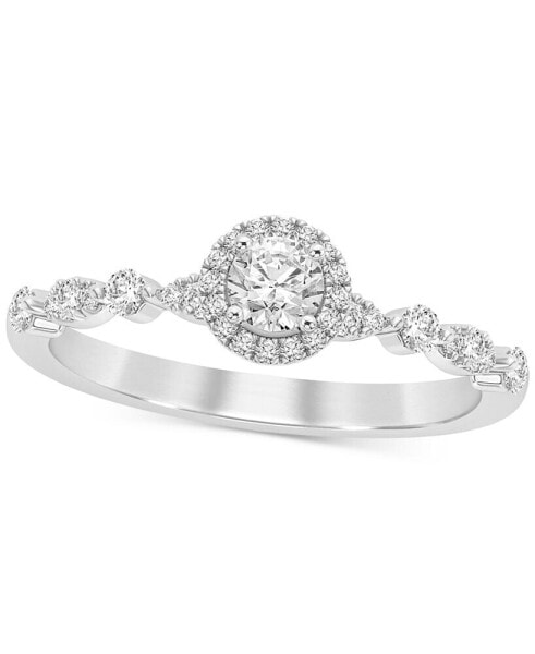 Diamond Halo Scalloped Engagement Ring (3/8 ct. t.w.) in 14k Gold