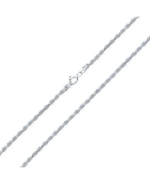 Basic Rope Link Chain 2 MM 50 Gauge Strong For Women Necklace .925 Sterling Silver Inch 20