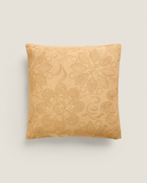 Cushion cover with floral embroidery