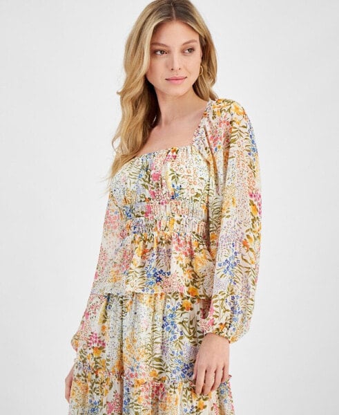 Women's Camellia Floral-Print Smocked Top