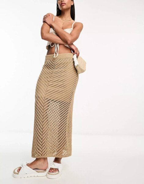 & Other Stories open knit crochet maxi skirt in beige