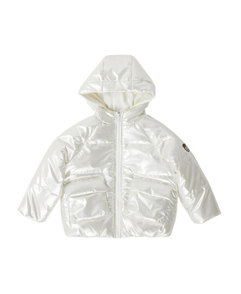 Little Girls Iridescent Shiny Fleece Lined Puffer Coat with Hood