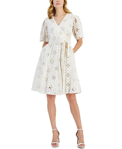 Women's Floral Embroidered Eyelet Fit & Flare Dress