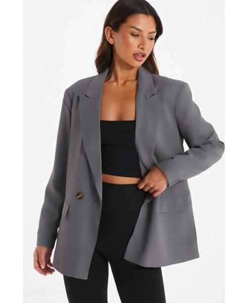 Women's Woven Over Double-Breasted Tailored Blazer