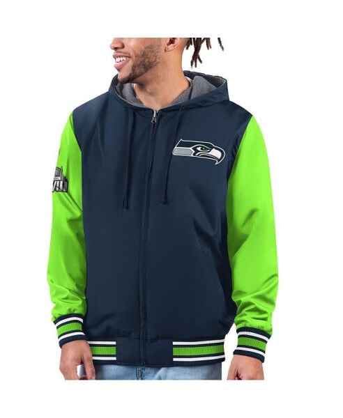 Men's Navy, Neon Green Seattle Seahawks Commemorative Reversible Full-Zip Jacket