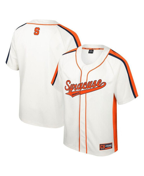 Men's Cream Distressed Syracuse Orange Ruth Button-Up Baseball Jersey
