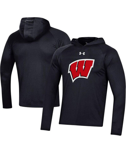 Men's Black Wisconsin Badgers School Logo Raglan Long Sleeve Hoodie Performance T-shirt