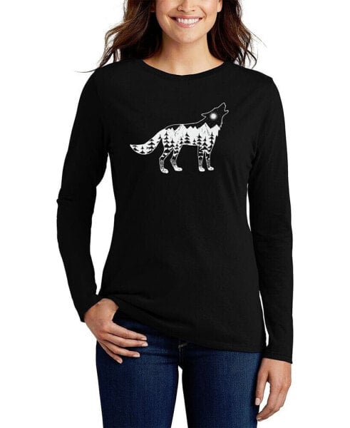 Women's Howling Wolf Word Art Long Sleeve T-shirt