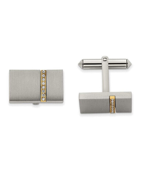 Titanium Brushed Yellow plated with CZ Rectangular Cuff Links