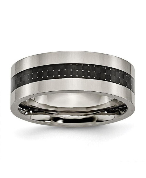 Titanium Black Carbon Fiber Inlay Flat Wedding Band Ring