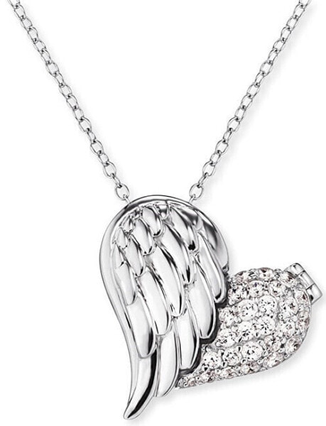 Silver necklace Medallion in the shape of a heart with a wing and zircons ERN-WITHLOVE-2Z