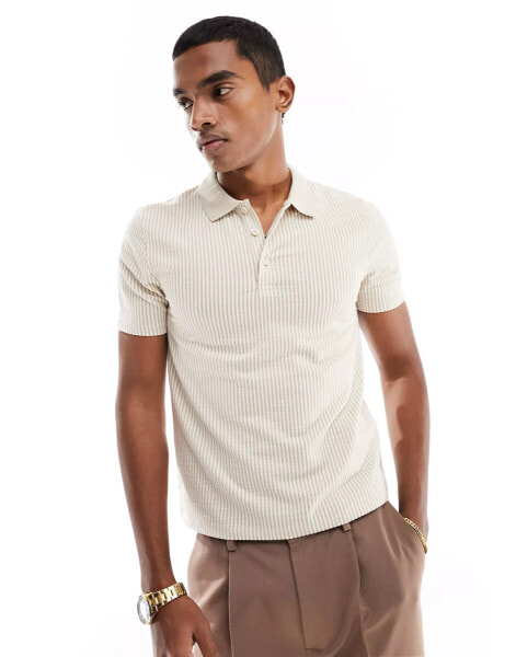 ASOS DESIGN muscle fit polo in textured stripe