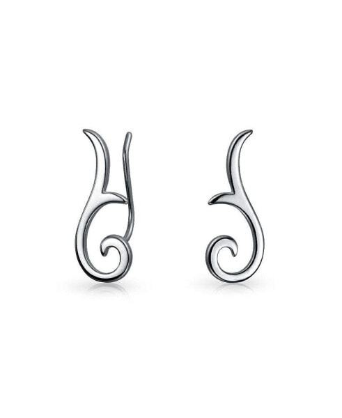 Minimalist Geometric Tribal Scroll Ear Pin Crawlers Climbers Earrings For Women For Teen .925 Sterling Silver
