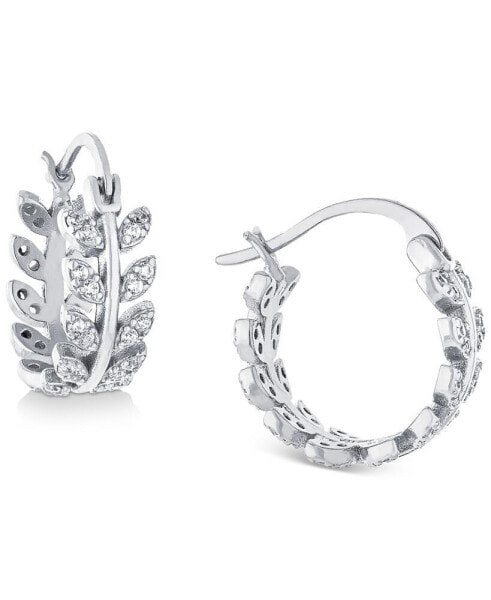 Cubic Zirconia Leaf-Inspired Small Hoop Earrings, 0.5" Created for Macy's