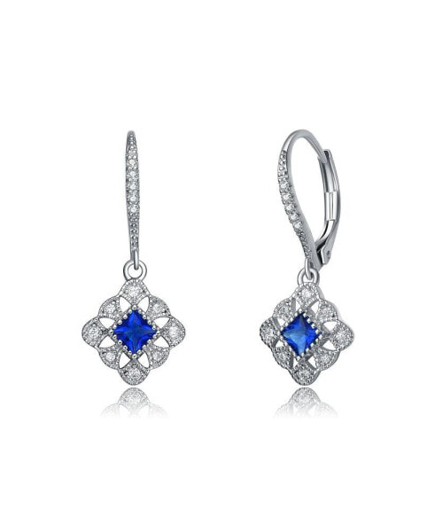 Sterling Silver White Gold Plated Radiant and Round Cubic Zirconia Adorn Leverback Earrings