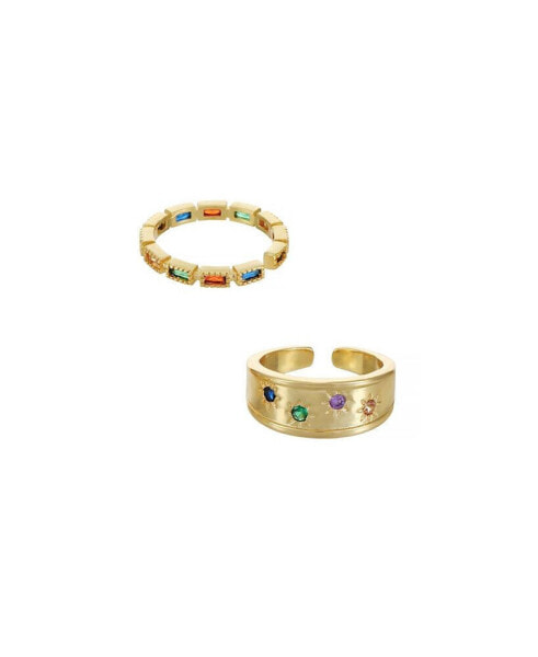 18k Gold-Plated 2-Pc. Set Rainbow Cubic Zirconia Rings