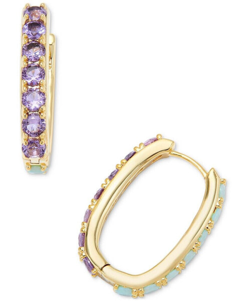 14k Gold-Plated Mixed Stone Oval Hoop Earrings