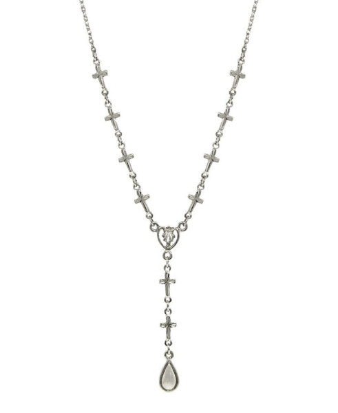 Symbols of Faith silver-Tone Cross Chain Y-Necklace