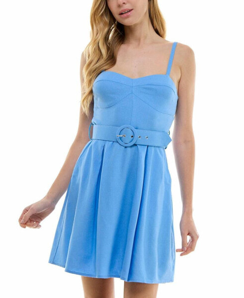 Juniors' Belted Fit & Flare Dress