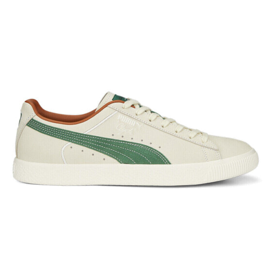 Puma Clyde Firm Ground Lace Up Mens Green, Off White Sneakers Casual Shoes 3911