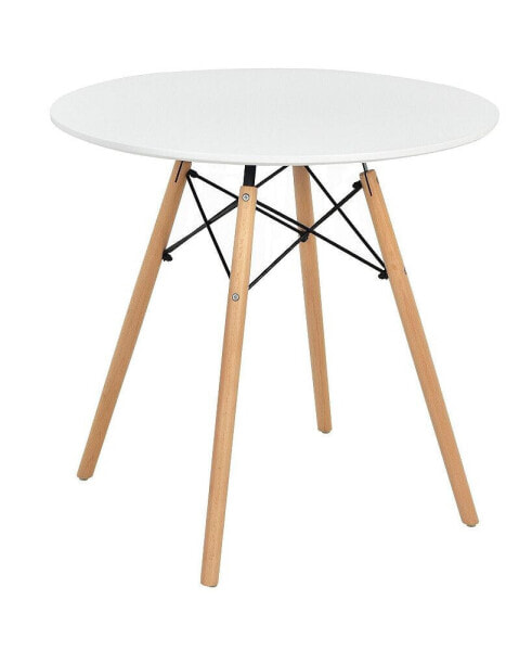 Round Modern Dining Table with Solid Wooden Leg-White