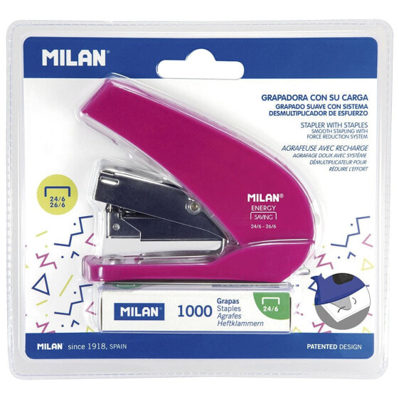 MILAN Blister Pack ´Energy Saving´ Compact Stapler Pink Acid Series (Incl. 1000 Staples)