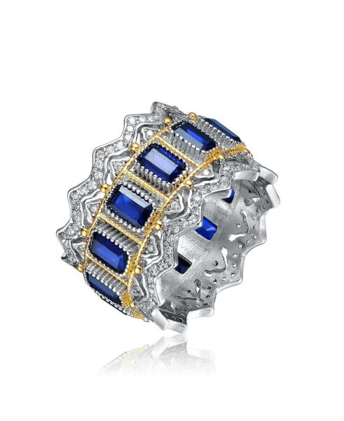 RA White Gold Plated and 14K Gold Plated Sapphire Cubic Zirconia Cocktails Ring