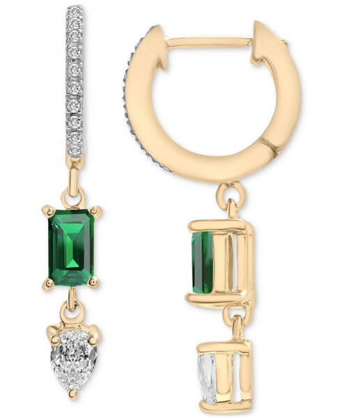 Lab-Grown Emerald (1/2 ct. t.w.), Lab-Grown White Sapphire (7/8 ct. t.w.) & Diamond (1/20 ct. t.w.) Dangle Huggie Hoop Earrings in 14k Gold-Plated Sterling Silver