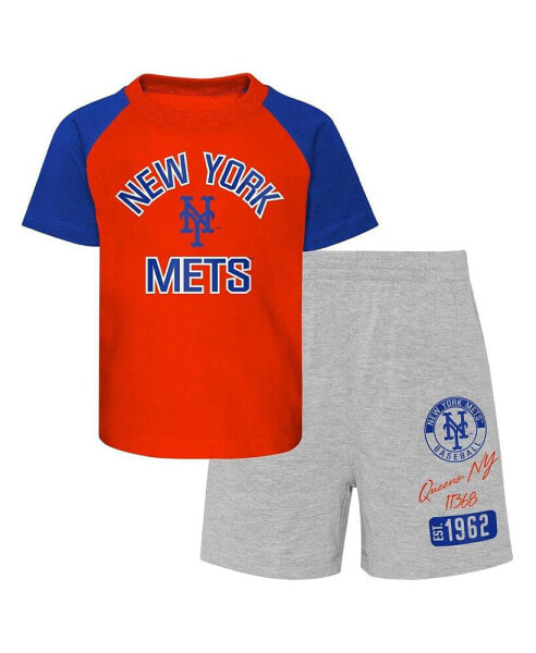 Infant Boys and Girls Orange, Heather Gray New York Mets Ground Out Baller Raglan T-shirt and Shorts Set