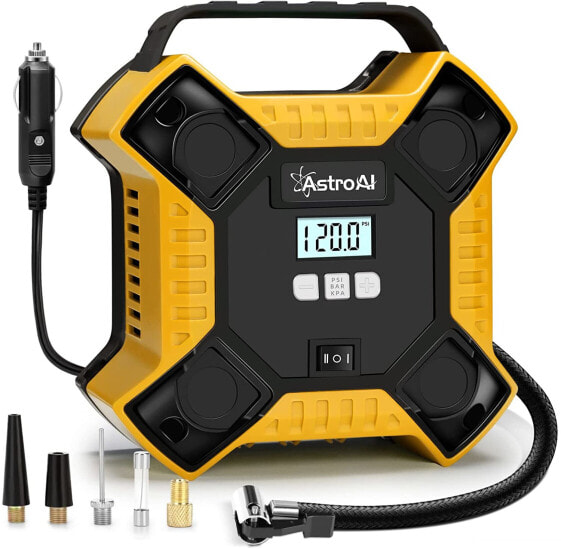 AstroAI Air Compressor Portable Air Pump for Car, 12V DC Integrated Metal Structure Tyre Inflator 160PSI with LED Light for Cars, Bicycles, Motorcycles etc. Ideal Gift