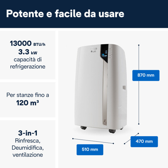 De Longhi PAC EX130 CST Wifi - Mobiles Klimagerät mit App- und Sprachsteuerung für Raeume bis