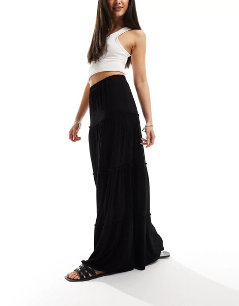 ASOS DESIGN tiered maxi skirt in black